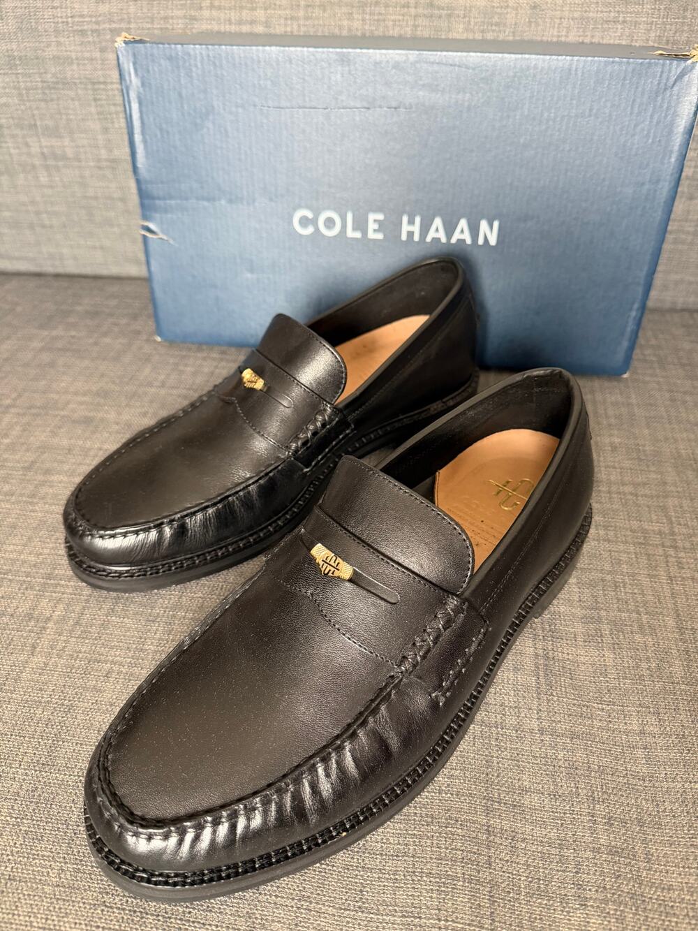 NIB Cole Haan American Classics Pinch Penny Loafers Mens Size 7W Black Leather